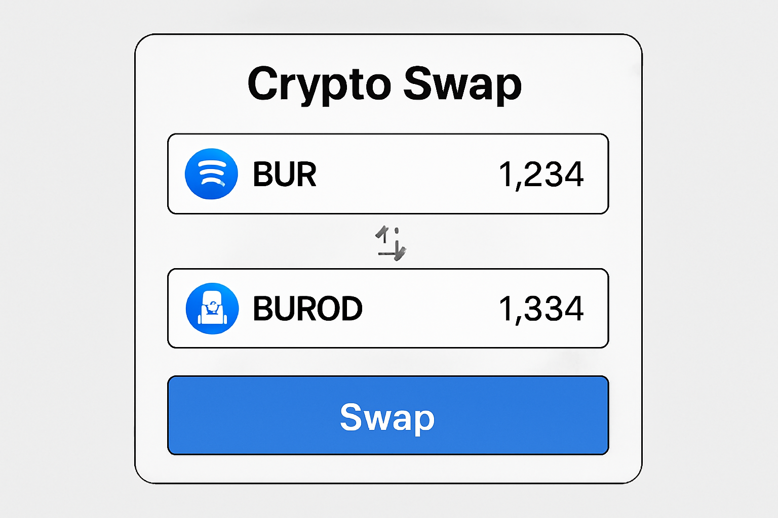 crypto swap interface EUR to EUROD, stablecoin icons, exchange arrows, professional dashboard